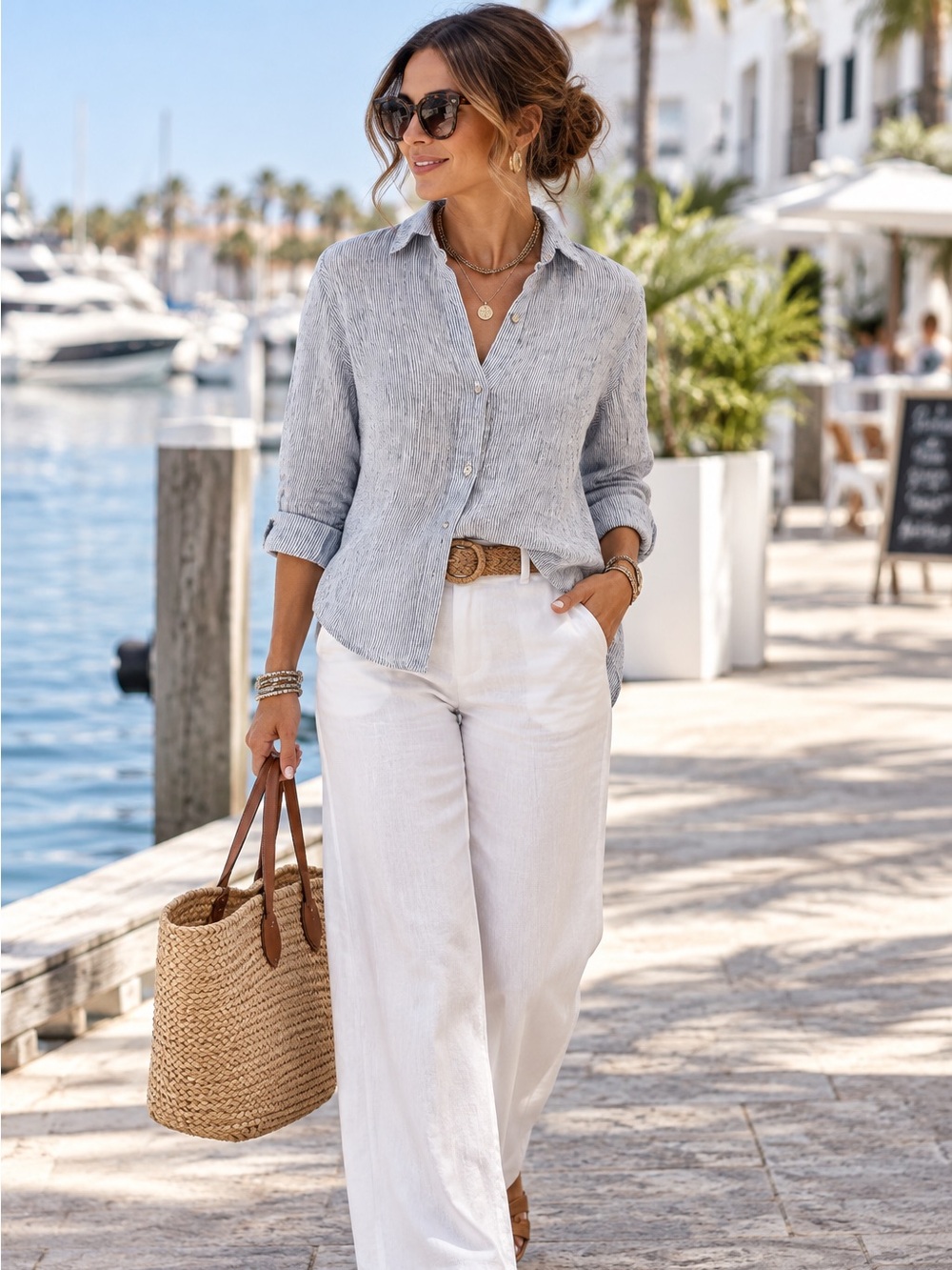 EILEEN FISHER Women's Black & White Stripe LINEN Button-Down Shirt S